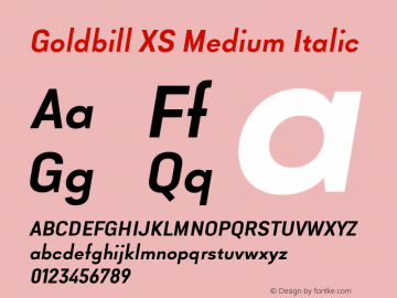 Goldbill XS Medium Italic Version 1.000 Font Sample