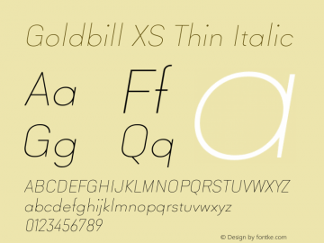 Goldbill XS Thin Italic Version 1.000 Font Sample