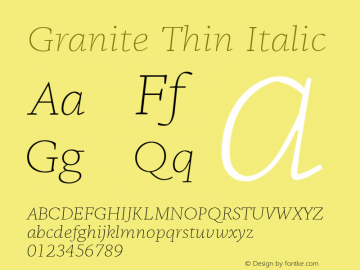 Granite-ThinItalic Version 1.000 Font Sample