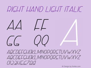 Right Hand Light Italic Version 1.002;Fontself Maker 3.4.0 Font Sample