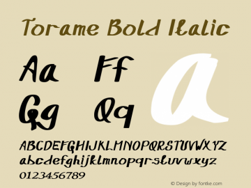 Torame Bold Italic Version 1.00;February 13, 2020;FontCreator 12.0.0.2555 64-bit Font Sample
