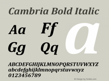 Cambria Bold Italic Version 5.96 Font Sample