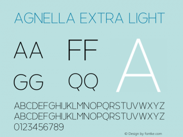 Agnella Extra Light Version 1.00;February 29, 2020;FontCreator 11.5.0.2422 64-bit图片样张