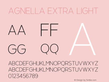 Agnella Extra Light Version 1.00;February 29, 2020;FontCreator 11.5.0.2422 64-bit Font Sample