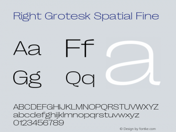 RightGrotesk-SpatialFine Version 1.001;hotconv 1.0.109;makeotfexe 2.5.65596 Font Sample