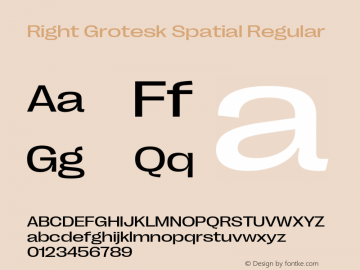 RightGrotesk-SpatialRegular Version 1.001;hotconv 1.0.109;makeotfexe 2.5.65596 Font Sample