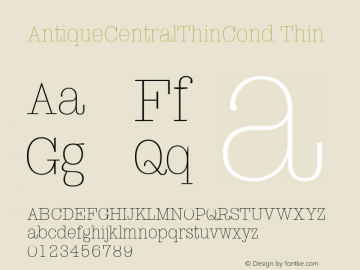 AntiqueCentralThinCond Version 001.000 Font Sample