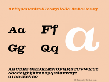 AntiqueCentralHeavyItalic Version 001.000图片样张