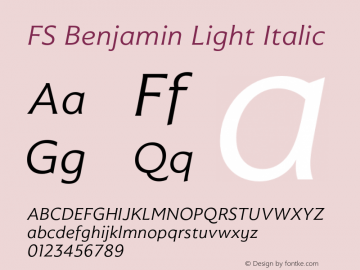 FS Benjamin Light Italic Version 1.02;PS 001.001;hotconv 1.0.88;makeotf.lib2.5.64775图片样张