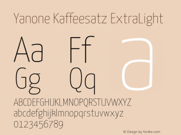 Yanone Kaffeesatz ExtraLight Version 2.001; ttfautohint (v1.8.1.43-b0c9)图片样张