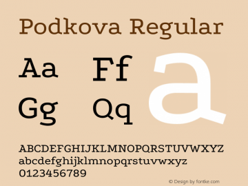 Podkova Regular Version 2.102; ttfautohint (v1.8.1.43-b0c9) Font Sample