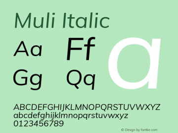 Muli Italic Version 2.100; ttfautohint (v1.8.1.43-b0c9)图片样张