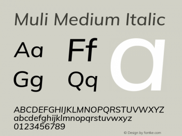 Muli Medium Italic Version 2.100; ttfautohint (v1.8.1.43-b0c9) Font Sample