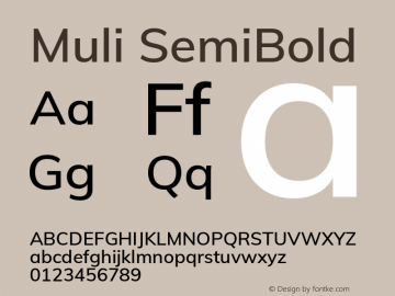 Muli SemiBold Version 2.100; ttfautohint (v1.8.1.43-b0c9) Font Sample