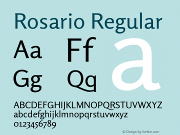 Rosario Regular Version 1.101; ttfautohint (v1.8.1.43-b0c9) Font Sample