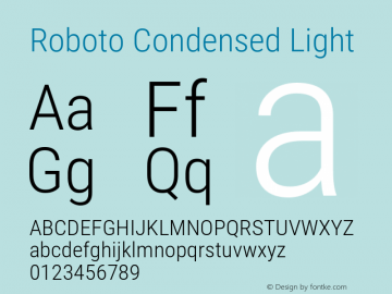 Roboto Condensed Light Version 2.137; 2017 Font Sample