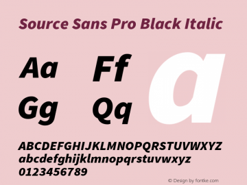 Source Sans Pro Black Italic Version 1.076;PS 2.000;hotconv 1.0.86;makeotf.lib2.5.63406 Font Sample