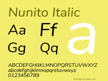 Nunito Italic Version 3.504 Font Sample