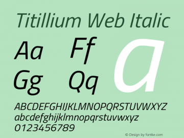 Titillium Web Italic Version 1.002;PS 57.000;hotconv 1.0.70;makeotf.lib2.5.55311 Font Sample