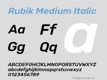 Rubik Medium Italic Version 2.000 Font Sample