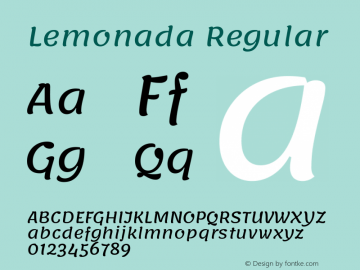 Lemonada Regular Version 4.004; ttfautohint (v1.8.2) Font Sample