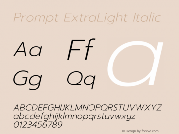 Prompt ExtraLight Italic Version 1.000 Font Sample