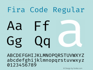 Fira Code Regular Version 1.208 Font Sample
