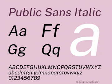 Public Sans Italic Version 1.007 Font Sample