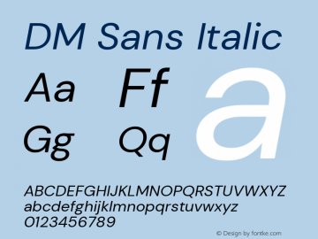 DM Sans Italic Version 1.200; ttfautohint (v1.8.3) Font Sample