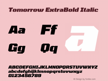Tomorrow ExtraBold Italic Version 2.002 Font Sample