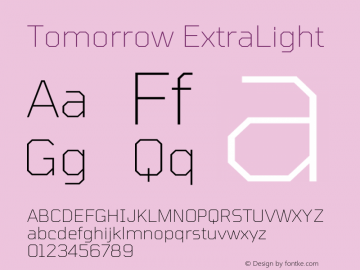 Tomorrow ExtraLight Version 2.002 Font Sample