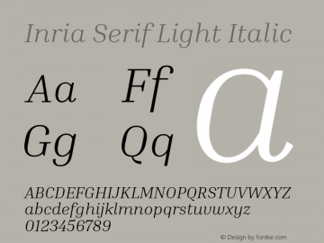 Inria Serif Light Italic Version 1.000; ttfautohint (v1.8.3) Font Sample