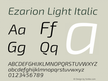 Ezarion Light Italic Version 1.001;February 20, 2020;FontCreator 12.0.0.2522 64-bit; ttfautohint (v1.6) Font Sample