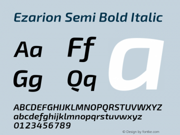 Ezarion Semi Bold Italic Version 1.001;February 20, 2020;FontCreator 12.0.0.2522 64-bit; ttfautohint (v1.6) Font Sample