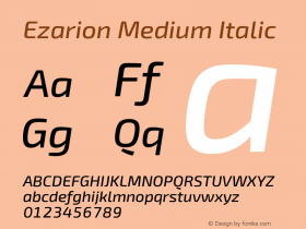 Ezarion Medium Italic Version 1.001;February 20, 2020;FontCreator 12.0.0.2522 64-bit; ttfautohint (v1.6) Font Sample