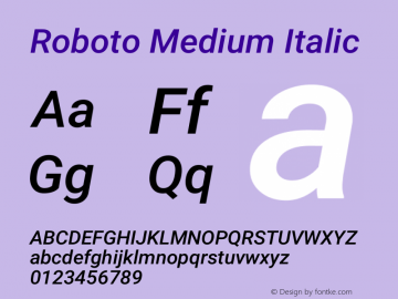 Roboto Medium Italic Version 2.01289; 2015 Font Sample