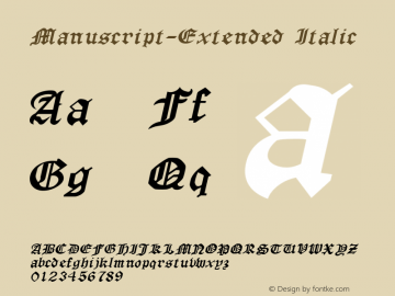 Manuscript-Extended Italic 1.0/1995: 2.0/2001 Font Sample