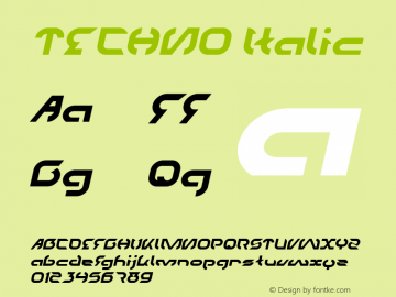 TECHNO Italic Version 1.00;September 1, 2019;FontCreator 11.5.0.2430 64-bit Font Sample