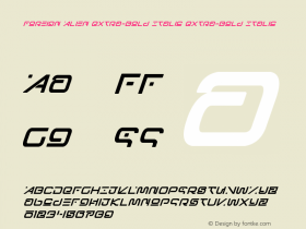 Foreign Alien Extra-Bold Italic Version 1.0; 220 Font Sample