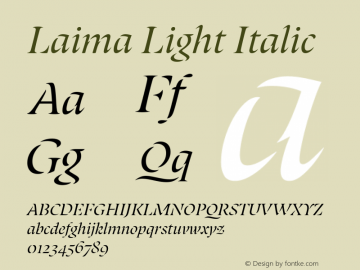 Laima Light Italic Version 1.001;hotconv 1.0.111;makeotfexe 2.5.65597 Font Sample