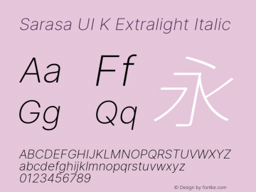 Sarasa UI K Extralight Italic Version 0.11.0; ttfautohint (v1.8.3) Font Sample