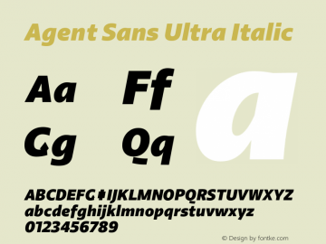 AgentSans-UltraItalic Version 2.000;hotconv 1.0.109;makeotfexe 2.5.65596 Font Sample