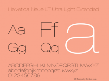 Helvetica Neue LT 23 Ultra Light Extended 001.000 Font Sample