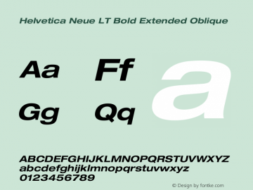 Helvetica Neue LT 73 Bold Extended Oblique 001.000 Font Sample