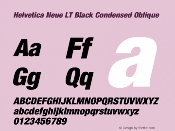 Helvetica Neue LT 97 Black Condensed Oblique 001.000 Font Sample