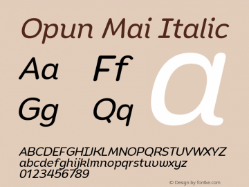 Opun Mai Italic Version 2.00 Font Sample