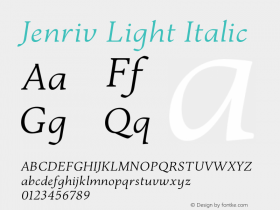 Jenriv Light Italic Version 1.184;hotconv 1.0.109;makeotfexe 2.5.65596 Font Sample