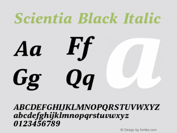 Scientia-BlackItalic Version 1.001 Font Sample