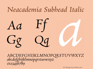 NeacademiaSubhead-Italic Version 5.000;PS 1.030;hotconv 1.0.88;makeotf.lib2.5.647800 Font Sample