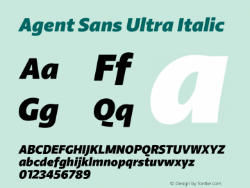 AgentSans-UltraItalic Version 2.000;PS 002.000;hotconv 1.0.88;makeotf.lib2.5.64775 Font Sample